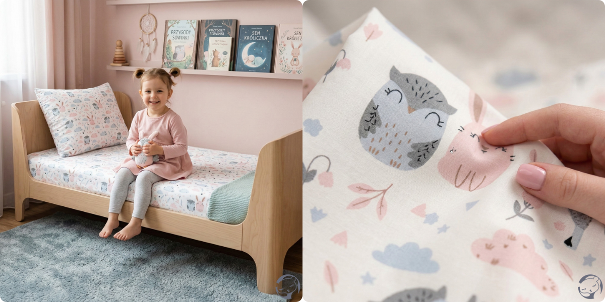 Prześcieradło bawełniane z gumką dla dzieci króliczki krem